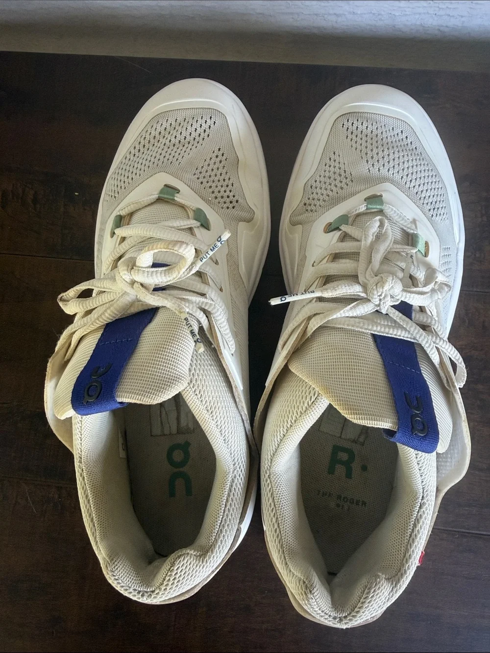 On Running Men's White Sneakers with Blue and Green Accents